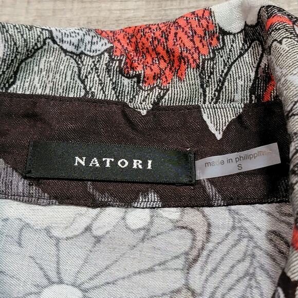 Natori Button Up Shirt Patchwork Floral Asian Inspired Top Satin Viscose Small - Picture 3 of 8